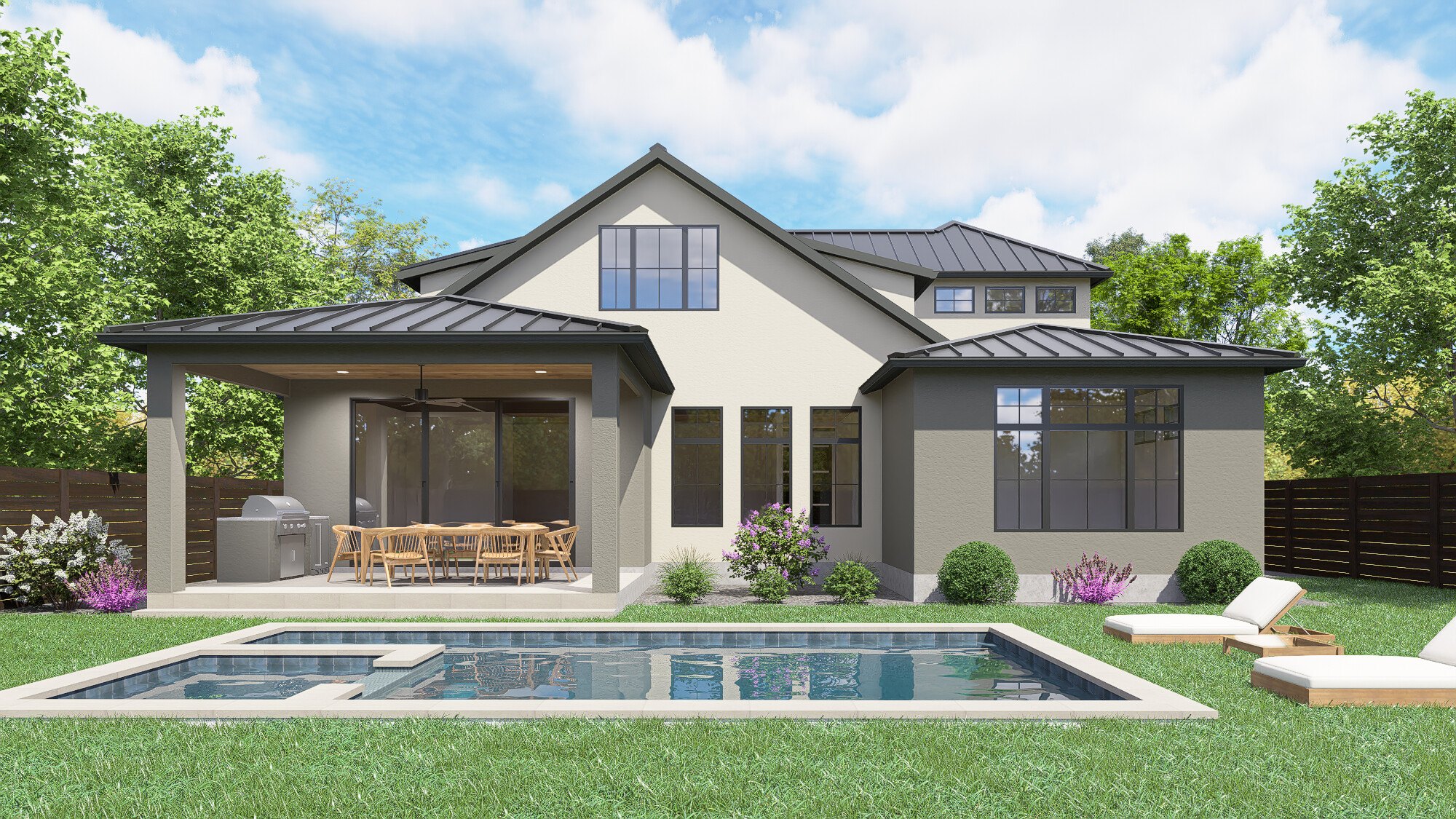Rear Exterior, Covered Patio and Pool Rendering