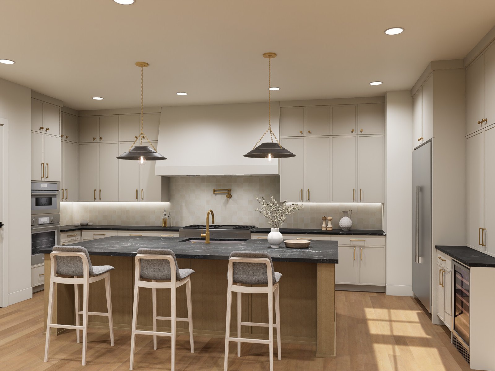 Kitchen with Soapstone Counters and White Oak Island Rendering