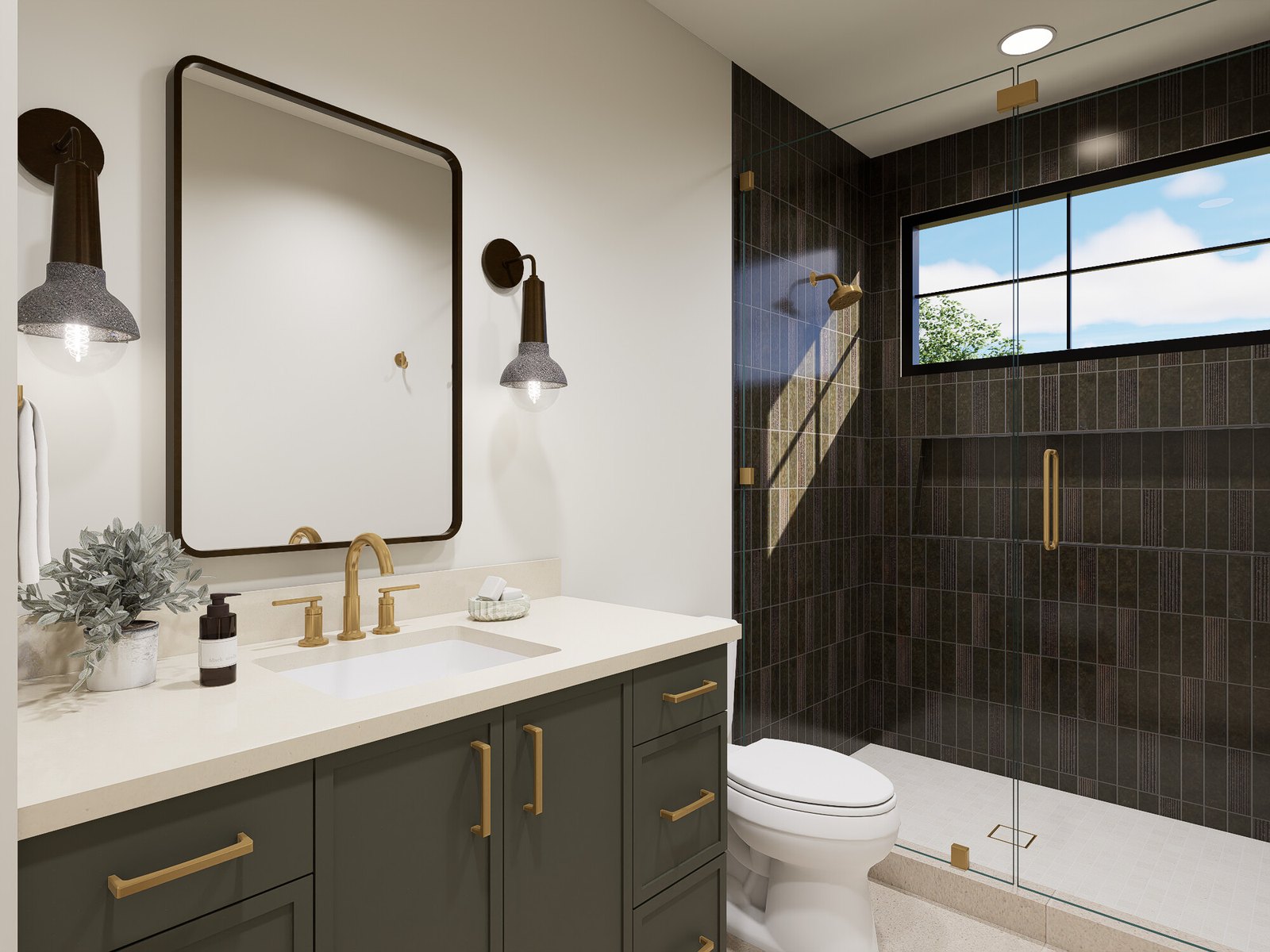Upstairs Bath with Tiled Shower Rendering