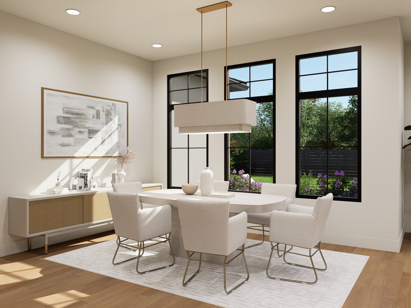 Dining Room with Linear Chandelier Rendering