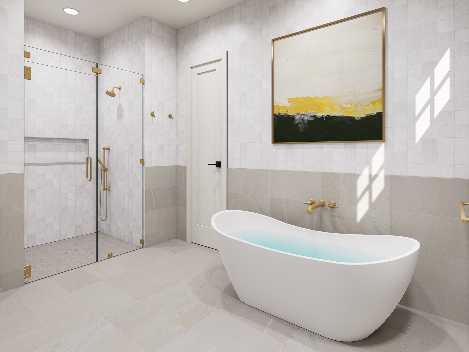 Primary Bath Freestanding Tub and Shower Rendering